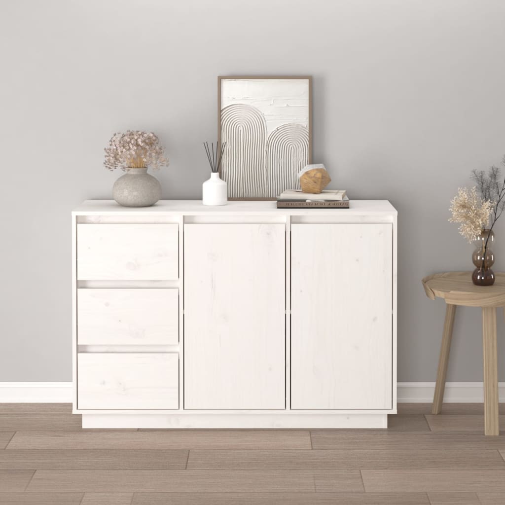 vidaXL Buffet Blanc 111x34x75 cm Bois de pin massif