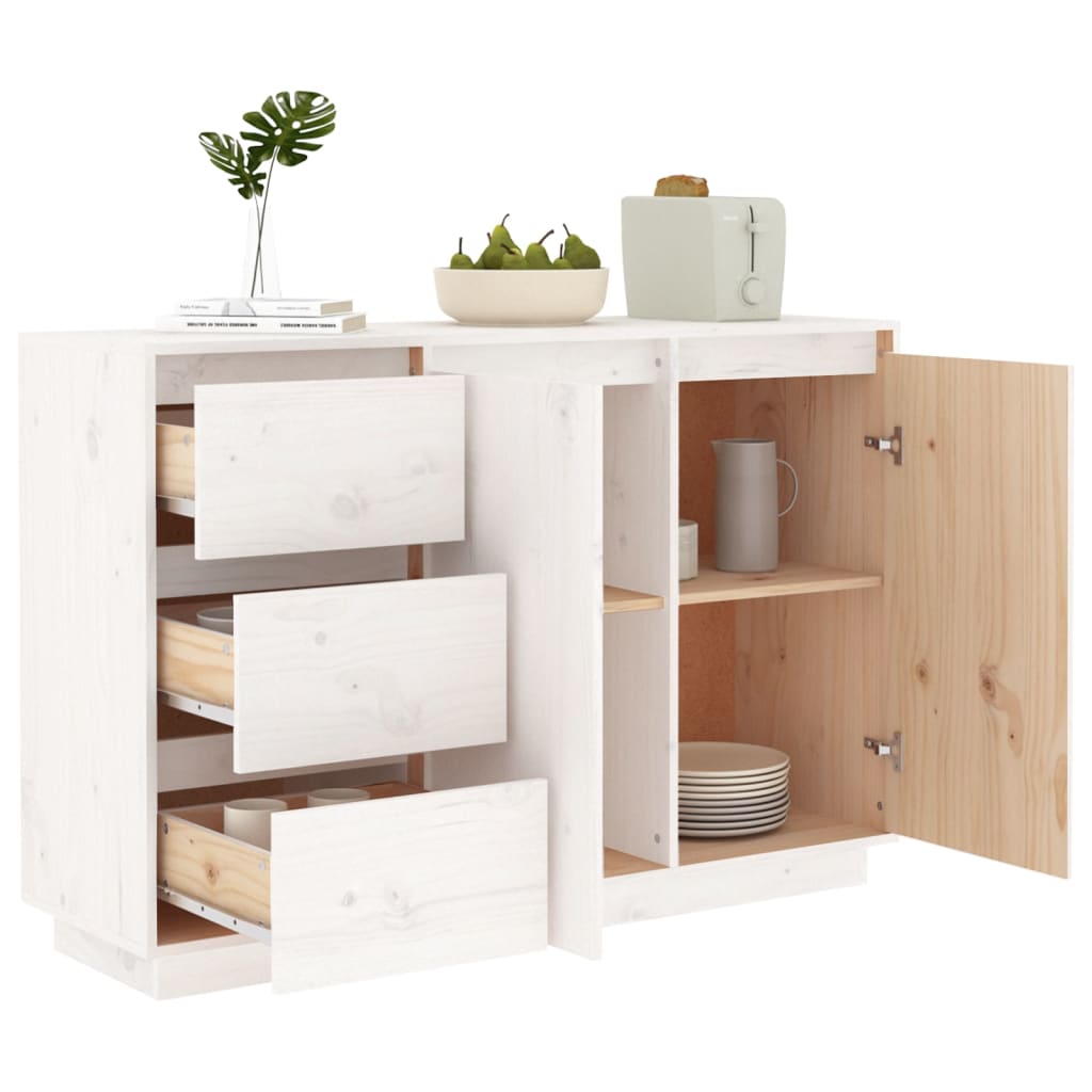 vidaXL Buffet Blanc 111x34x75 cm Bois de pin massif