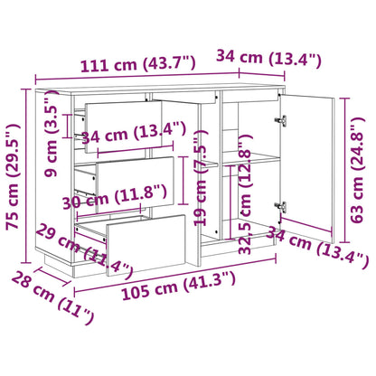 vidaXL Buffet Blanc 111x34x75 cm Bois de pin massif