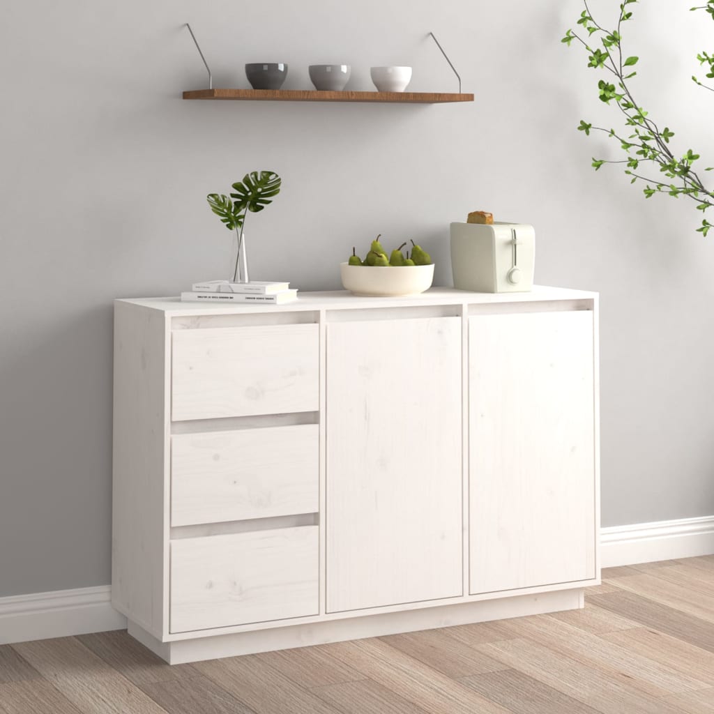 vidaXL Buffet Blanc 111x34x75 cm Bois de pin massif