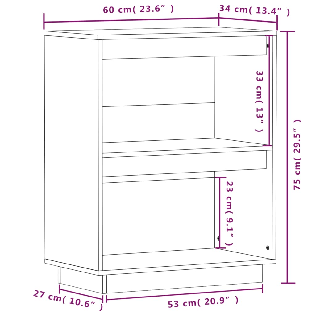 vidaXL Beistellschrank Weiß 60x34x75 cm Massivholz Kiefer