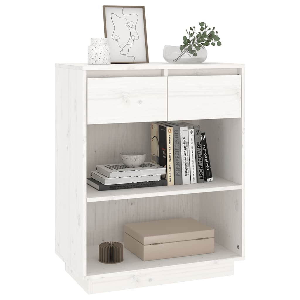 vidaXL Beistellschrank Weiß 60x34x75 cm Massivholz Kiefer
