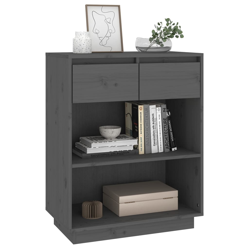 vidaXL Beistellschrank Grau 60x34x75 cm Massivholz Kiefer