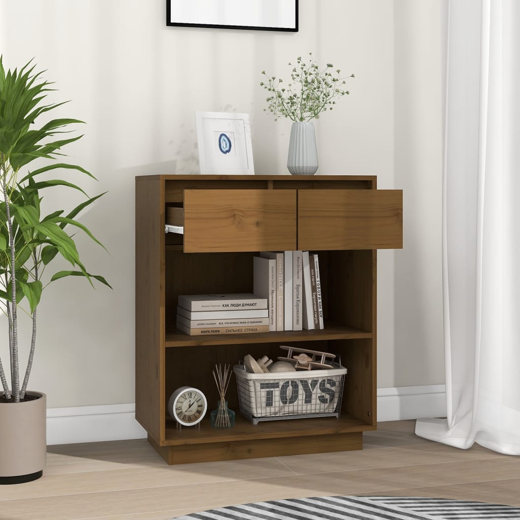 vidaXL Meuble d'appoint marron miel 60x34x75 cm Bois de pin massif