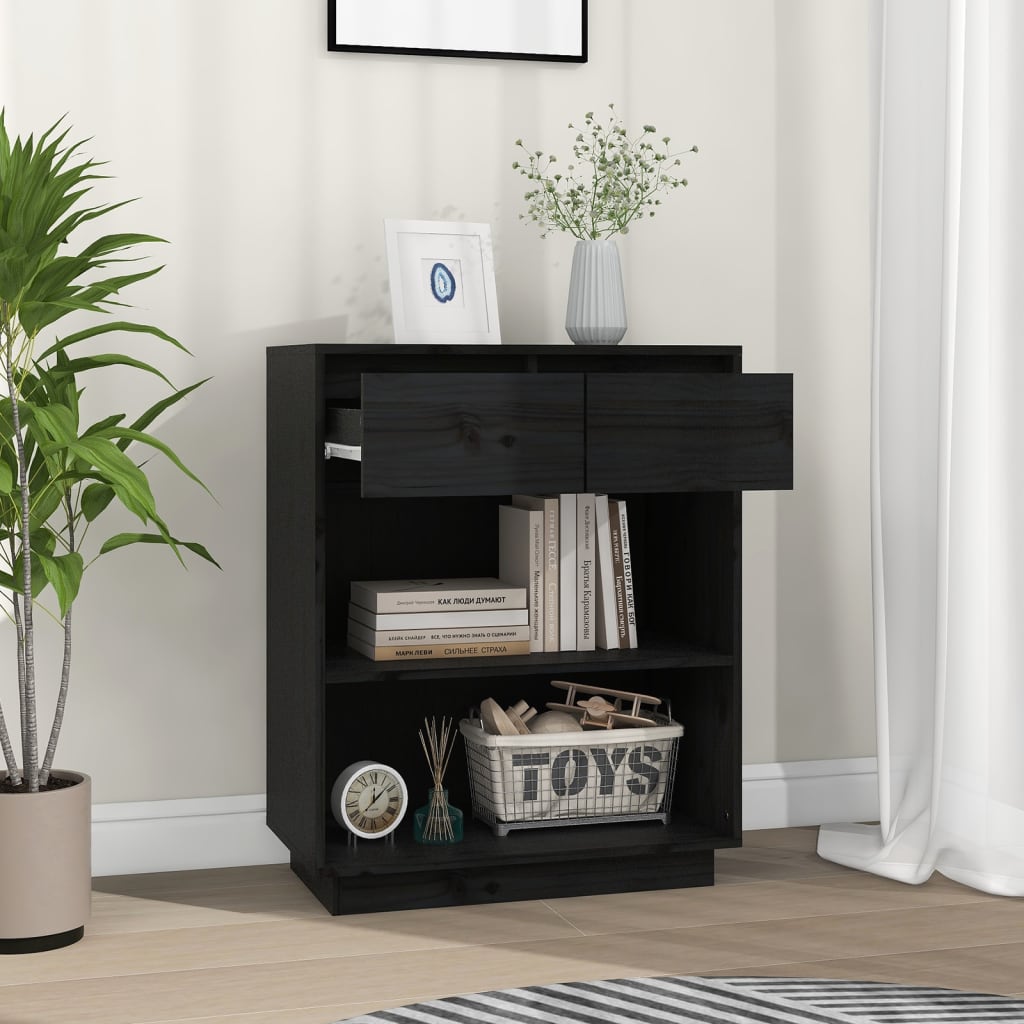 vidaXL Beistellschrank Schwarz 60x34x75 cm Massivholz Kiefer
