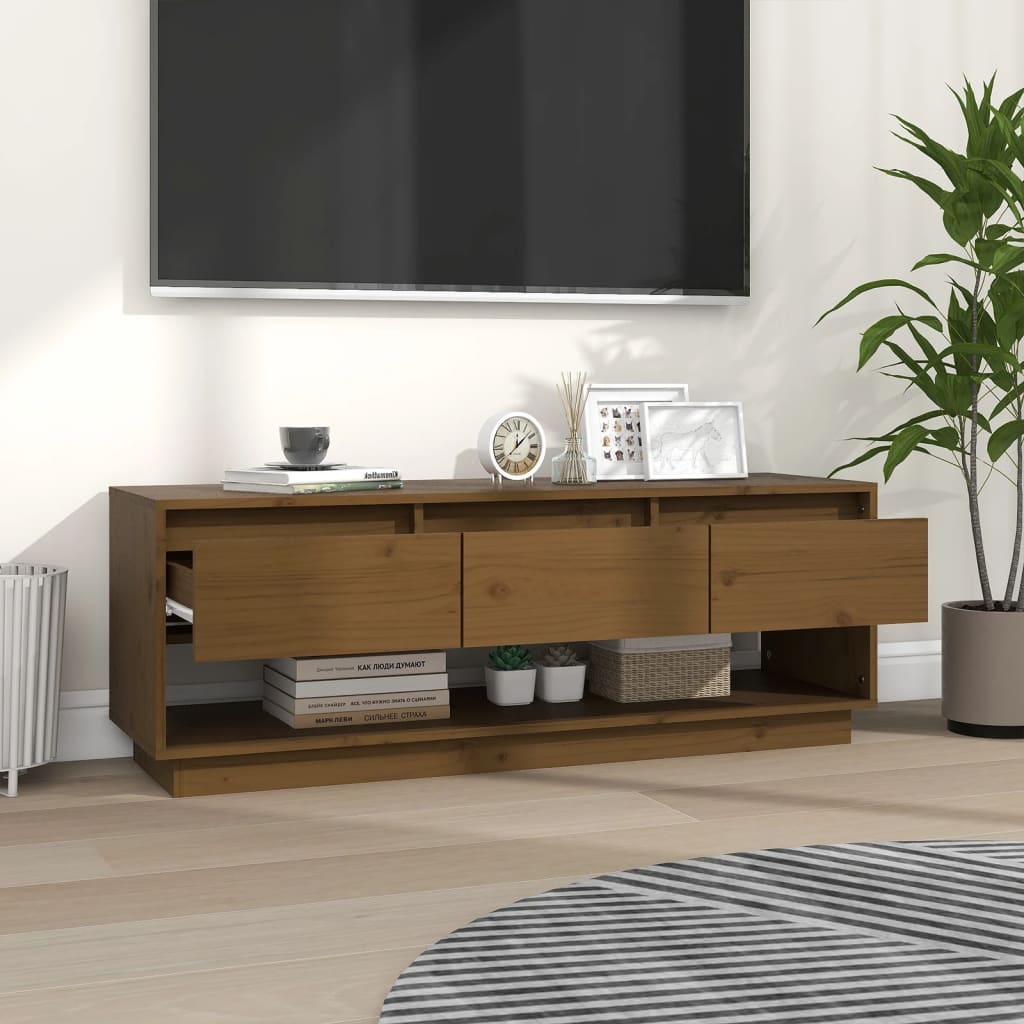 vidaXL Meuble TV miel 110,5x34x40 cm Pin massif