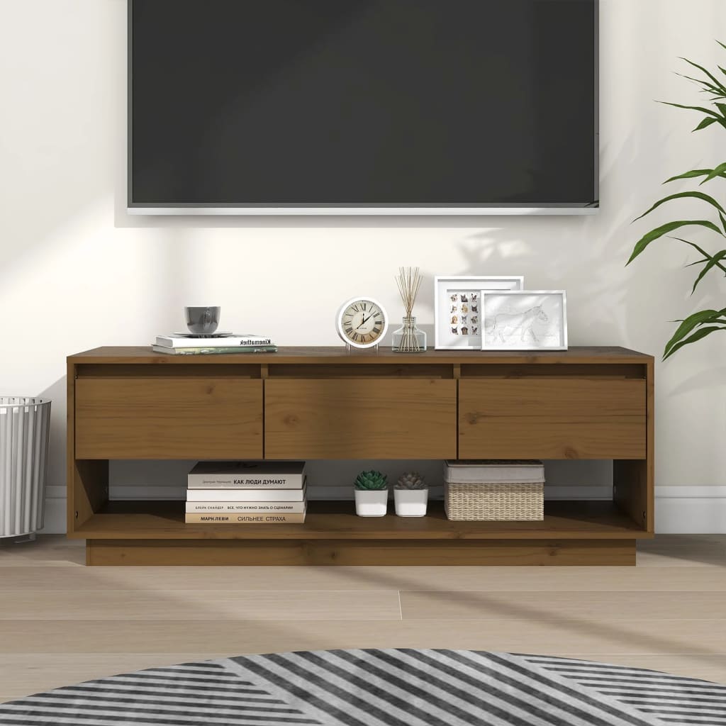 vidaXL Meuble TV miel 110,5x34x40 cm Pin massif
