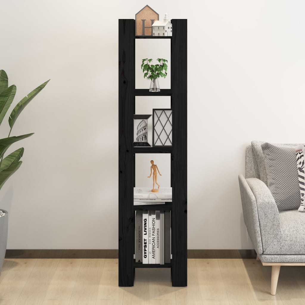 vidaXL Bücherregal/Raumteiler Schwarz 41x35x160 cm Massivholz Kiefer