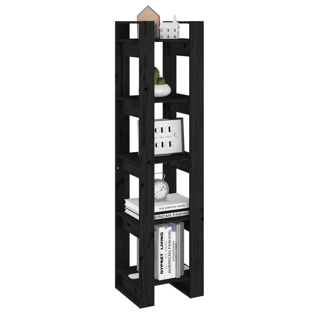 vidaXL Bücherregal/Raumteiler Schwarz 41x35x160 cm Massivholz Kiefer
