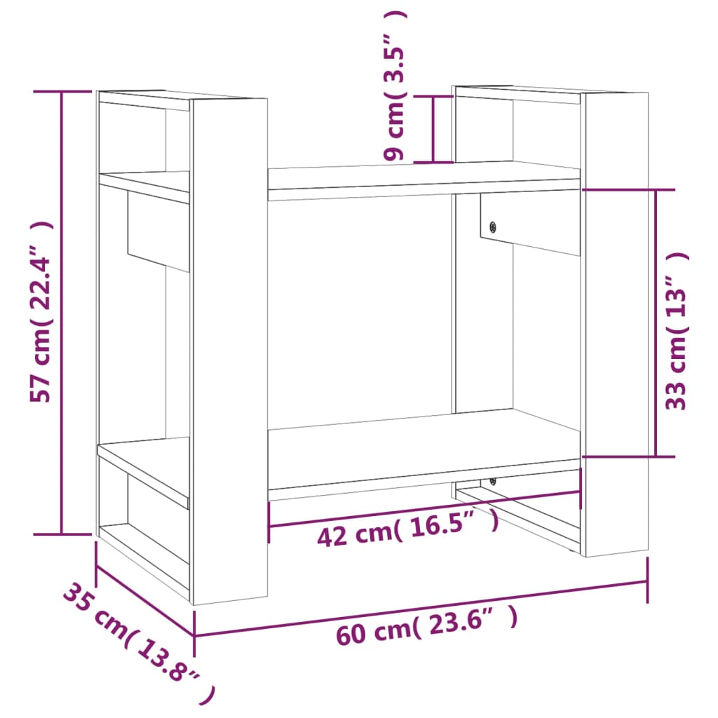 vidaXL Bücherregal/Raumteiler Honigbraun 60x35x57 cm Massivholz