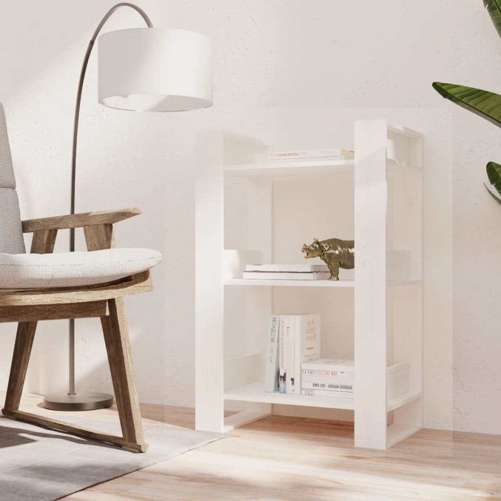vidaXL Bücherregal/Raumteiler Weiß 60x35x91 cm Massivholz Kiefer