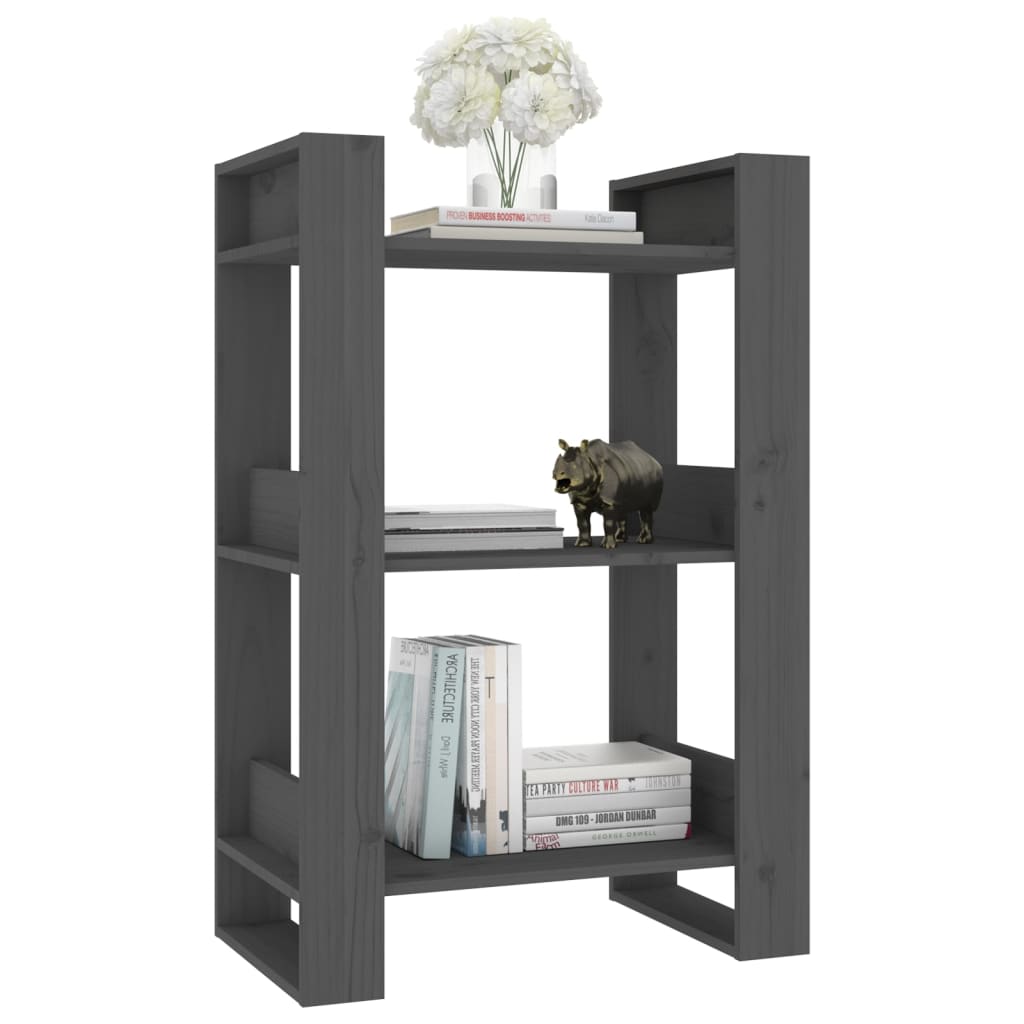 vidaXL Bücherregal/Raumteiler Grau 60x35x91 cm Massivholz Kiefer