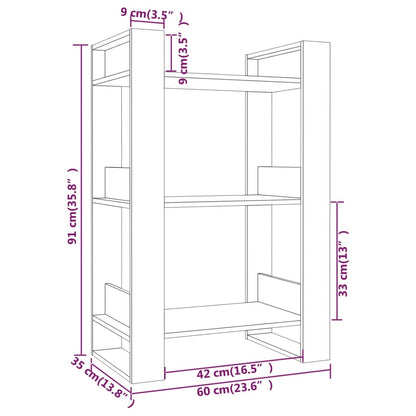 vidaXL Bücherregal/Raumteiler Grau 60x35x91 cm Massivholz Kiefer