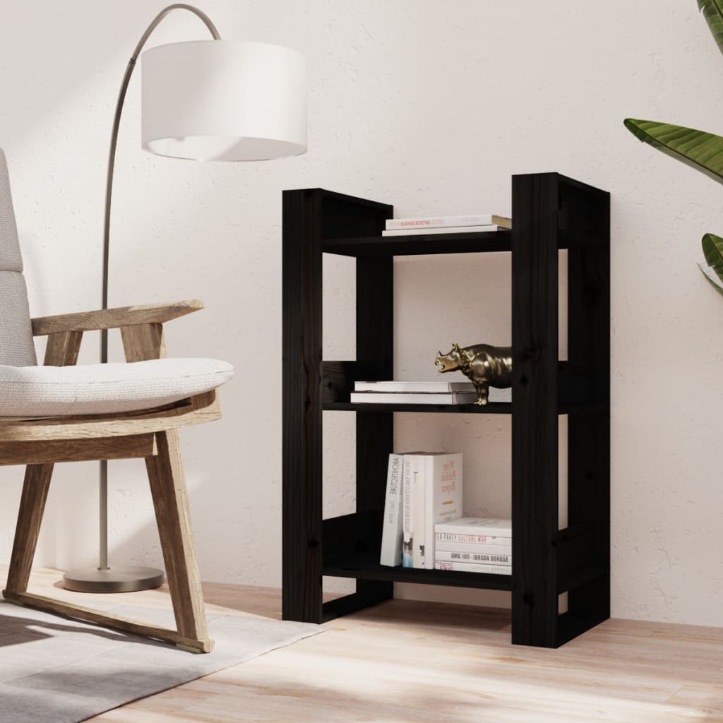 vidaXL Bücherregal/Raumteiler Schwarz 60x35x91 cm Massivholz Kiefer
