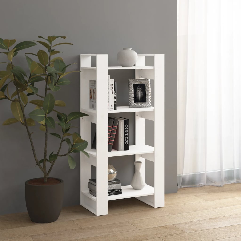 vidaXL Bücherregal/Raumteiler Weiß 60x35x125 cm Massivholz