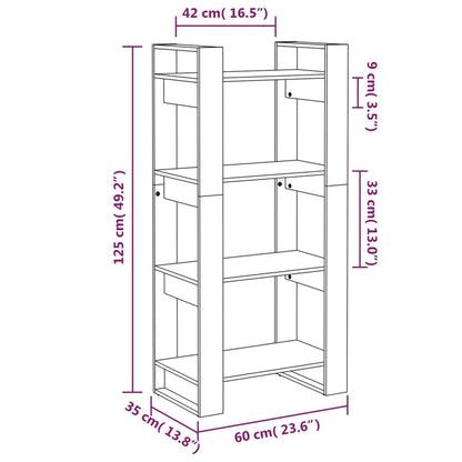 vidaXL Bücherregal/Raumteiler Weiß 60x35x125 cm Massivholz