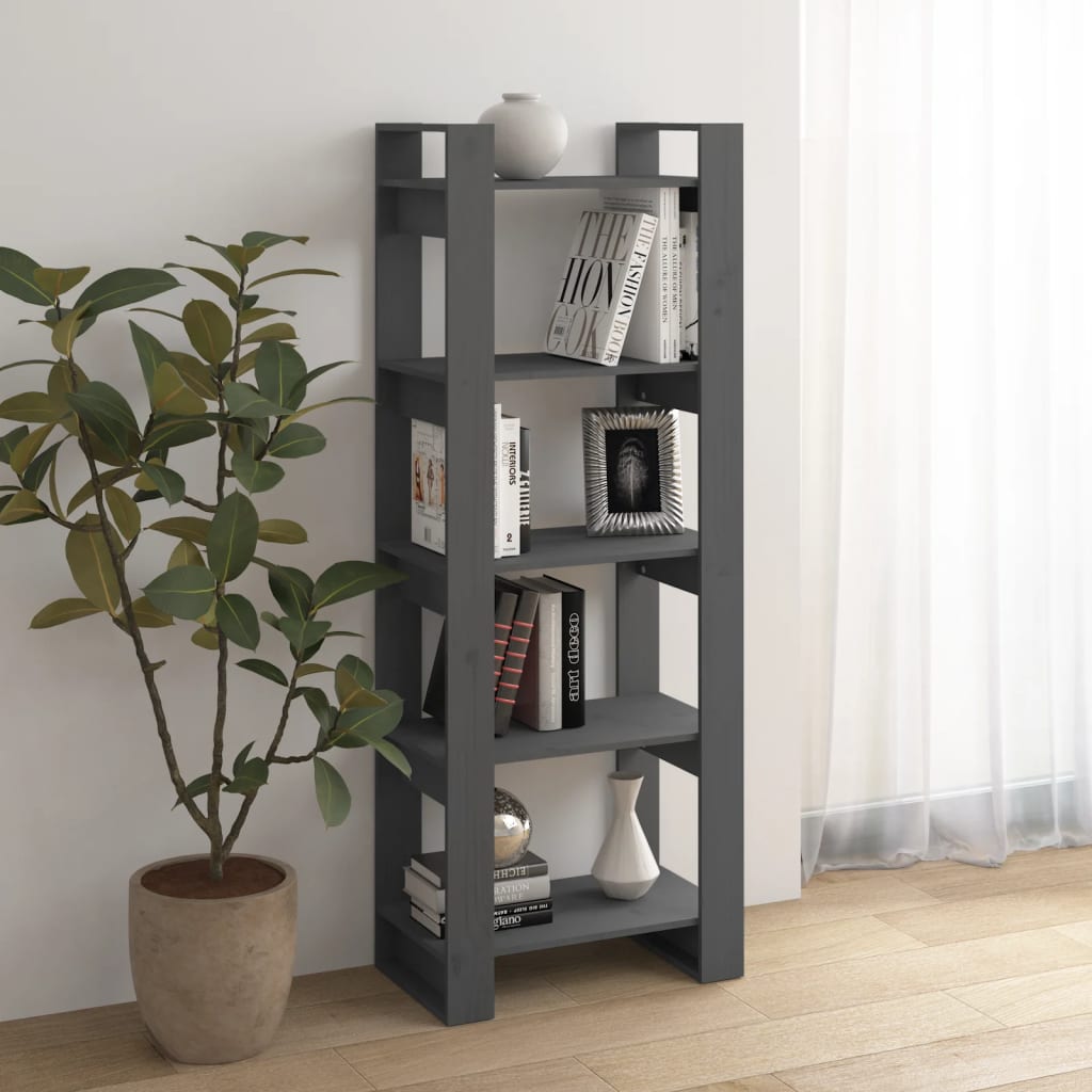 vidaXL Bücherregal/Raumteiler Grau 60x35x160 cm Massivholz