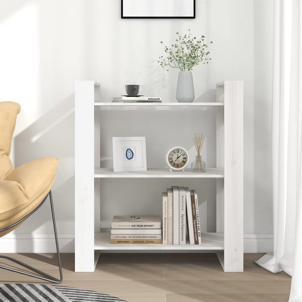 vidaXL Bücherregal/Raumteiler Weiß 80x35x91 cm Massivholz Kiefer