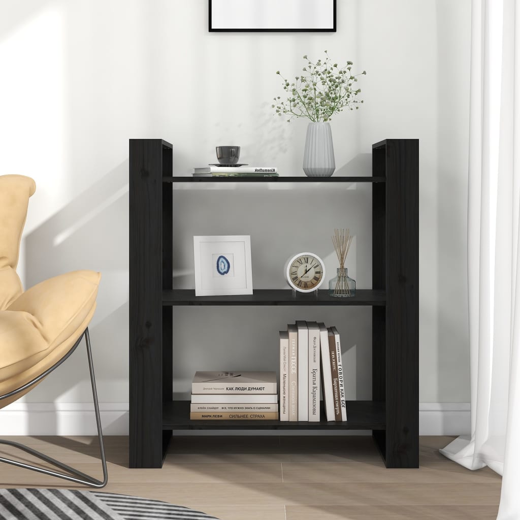 vidaXL Bücherregal/Raumteiler Schwarz 80x35x91 cm Massivholz Kiefer