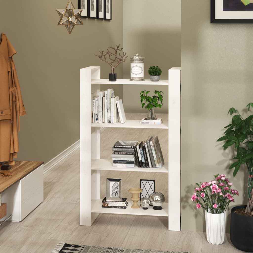 vidaXL Bücherregal/Raumteiler Weiß 80x35x125 cm Massivholz Kiefer