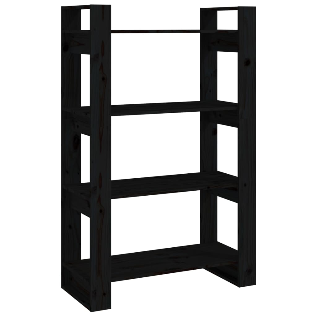 vidaXL Bücherregal/Raumteiler Schwarz 80x35x125 cm Massivholz Kiefer