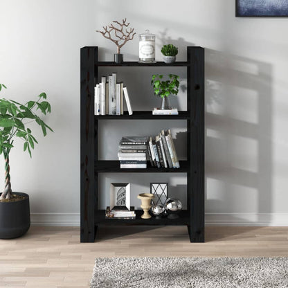 vidaXL Bücherregal/Raumteiler Schwarz 80x35x125 cm Massivholz Kiefer