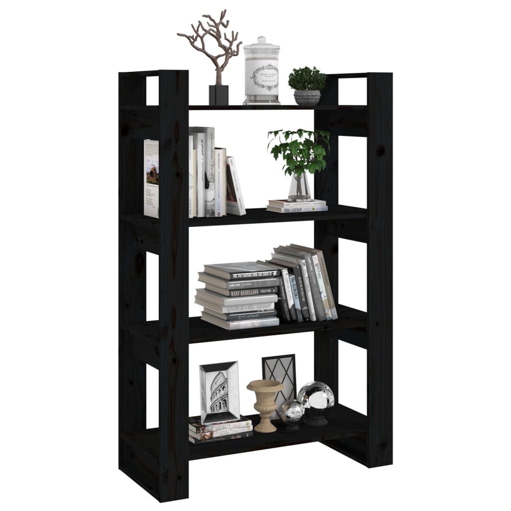 vidaXL Bücherregal/Raumteiler Schwarz 80x35x125 cm Massivholz Kiefer