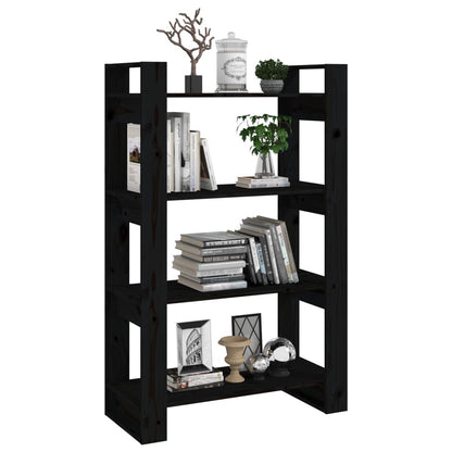 vidaXL Bücherregal/Raumteiler Schwarz 80x35x125 cm Massivholz Kiefer