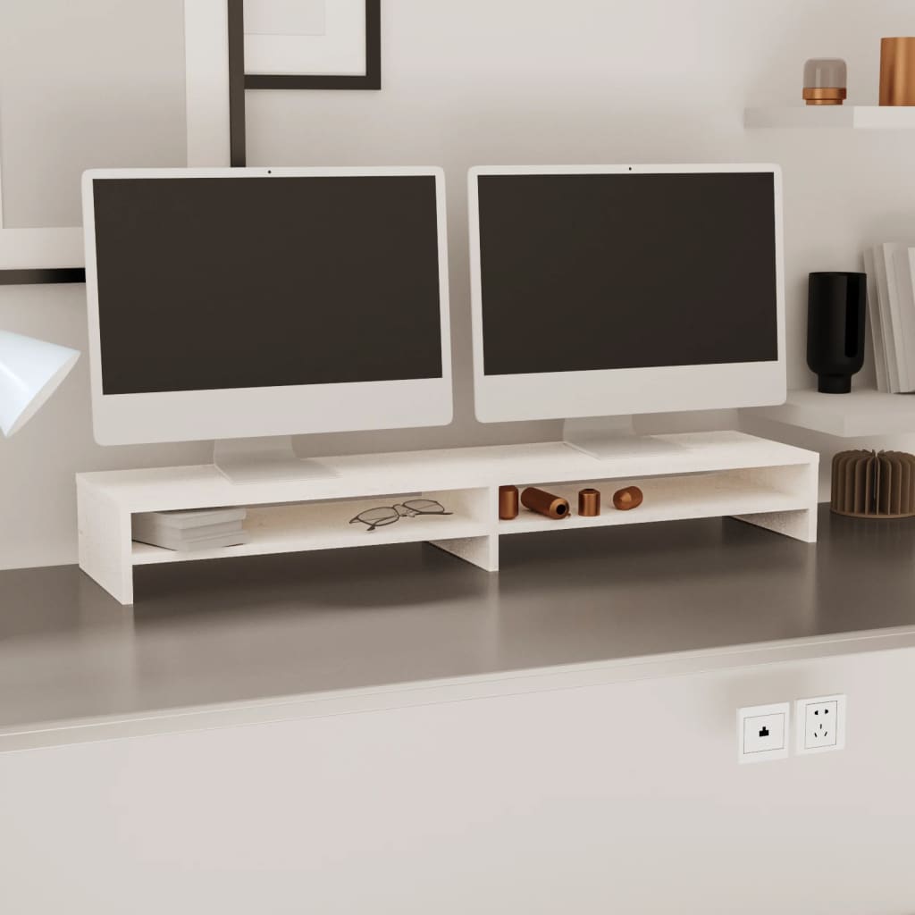 vidaXL Monitorständer Weiß 100x24x13 cm Massivholz Kiefer