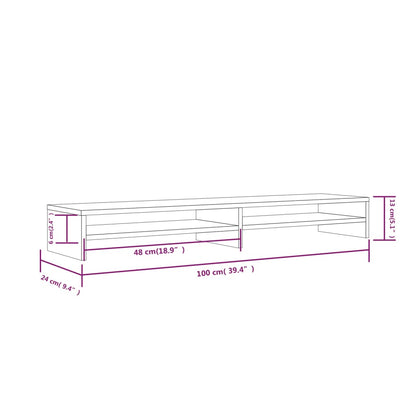 vidaXL Monitorständer Weiß 100x24x13 cm Massivholz Kiefer