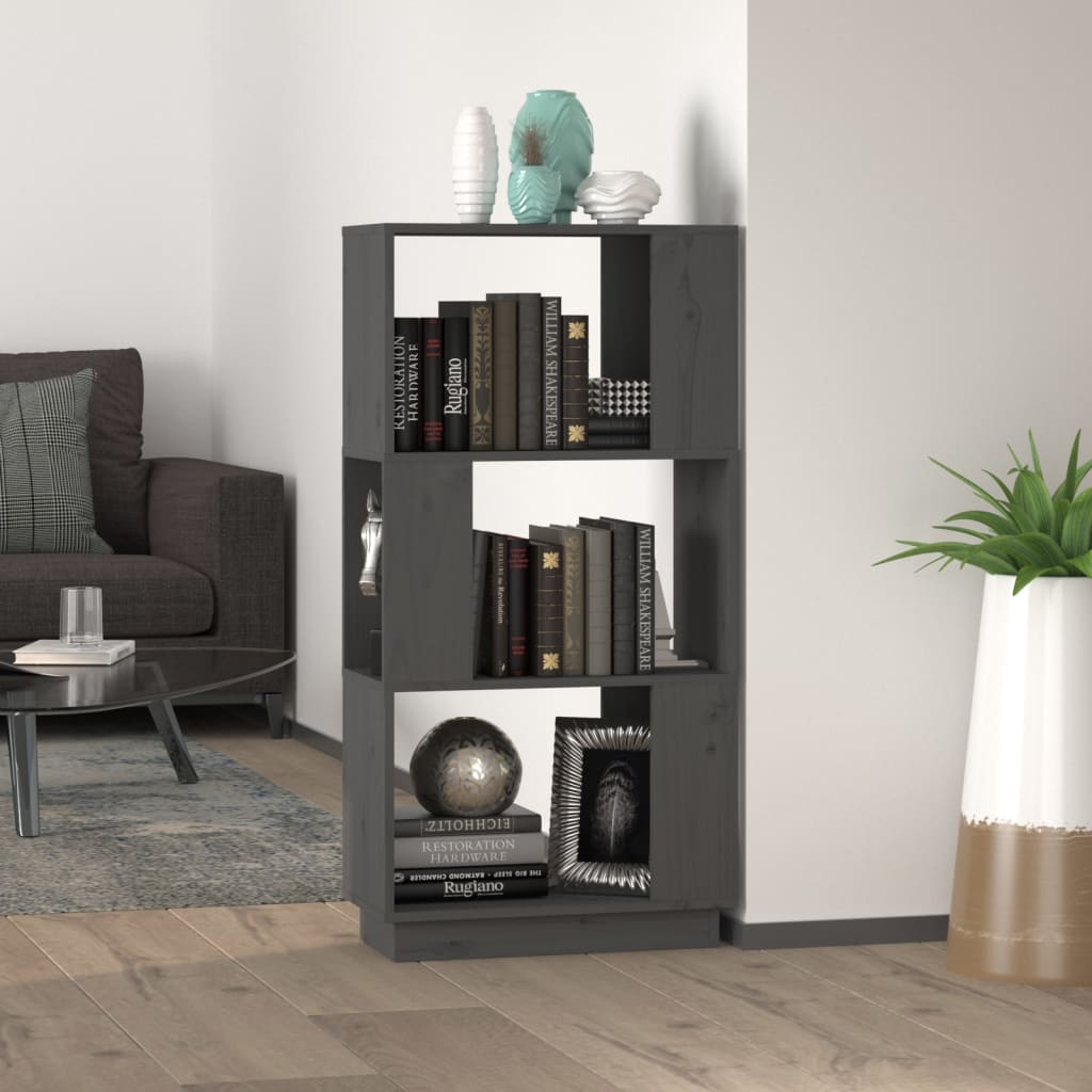 vidaXL Bücherregal/Raumteiler Grau 51x25x101 cm Massivholz Kiefer