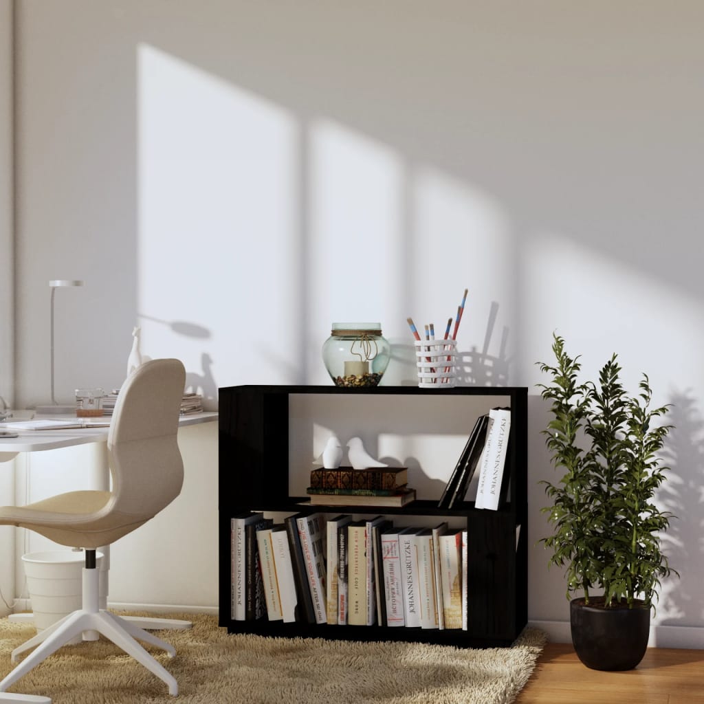 vidaXL Bücherregal/Raumteiler Schwarz 80x25x70 cm Massivholz Kiefer