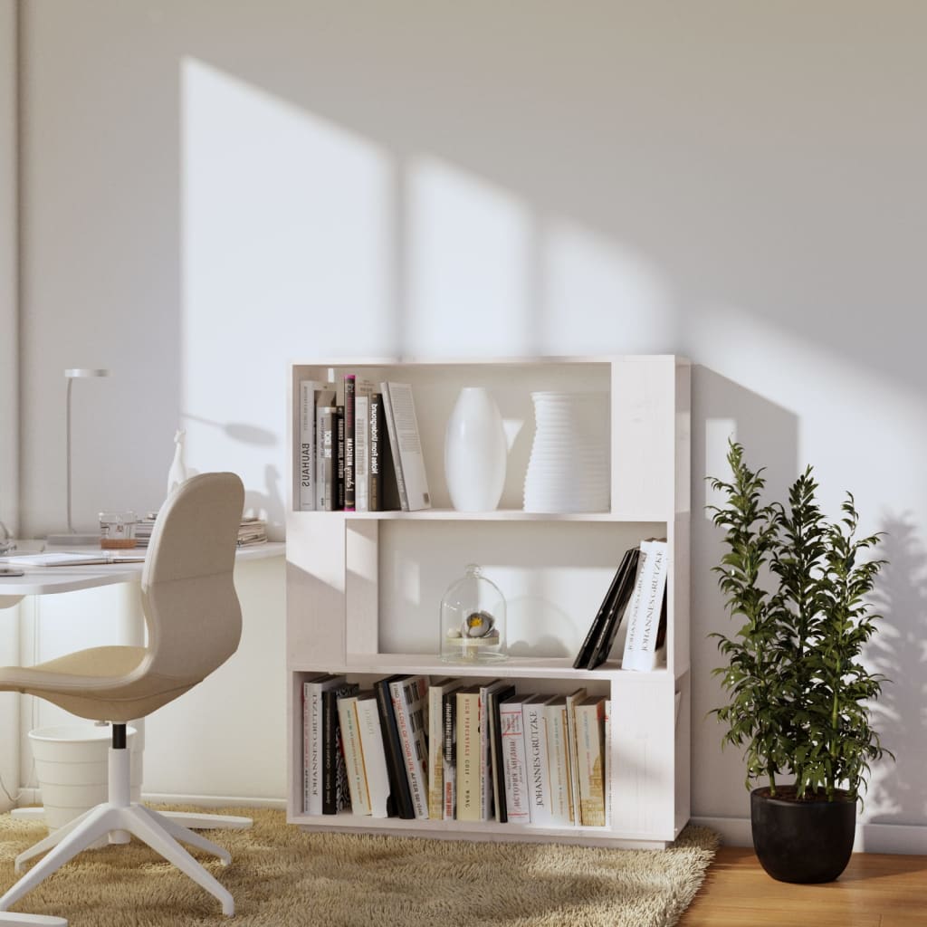 vidaXL Bücherregal/Raumteiler Weiß 80x25x101 cm Massivholz Kiefer