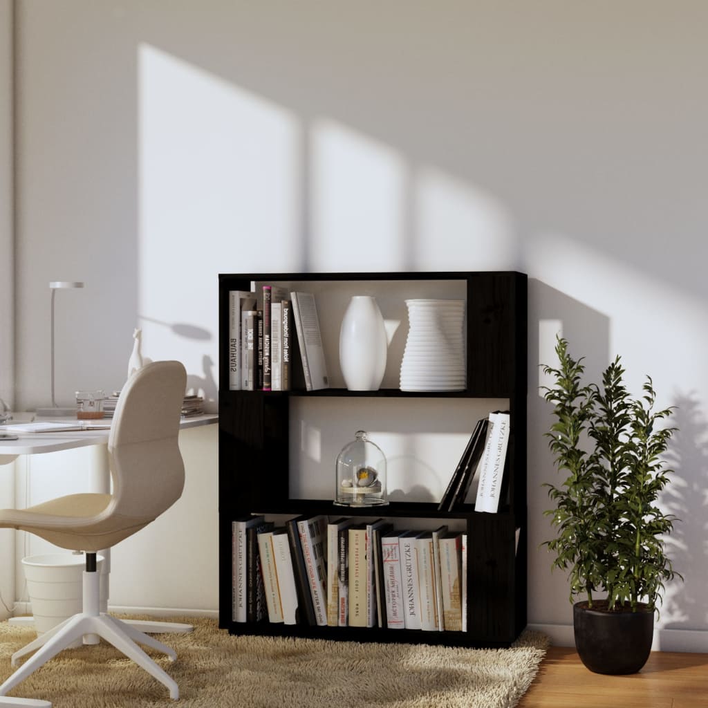 vidaXL Bücherregal/Raumteiler Schwarz 80x25x101 cm Massivholz Kiefer