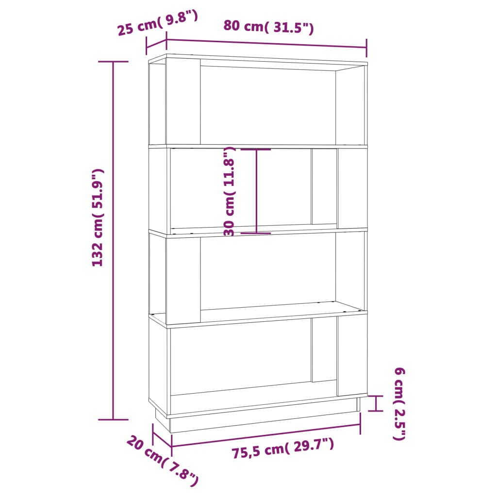 vidaXL Bücherregal/Raumteiler Weiß 80x25x132 cm Massivholz Kiefer