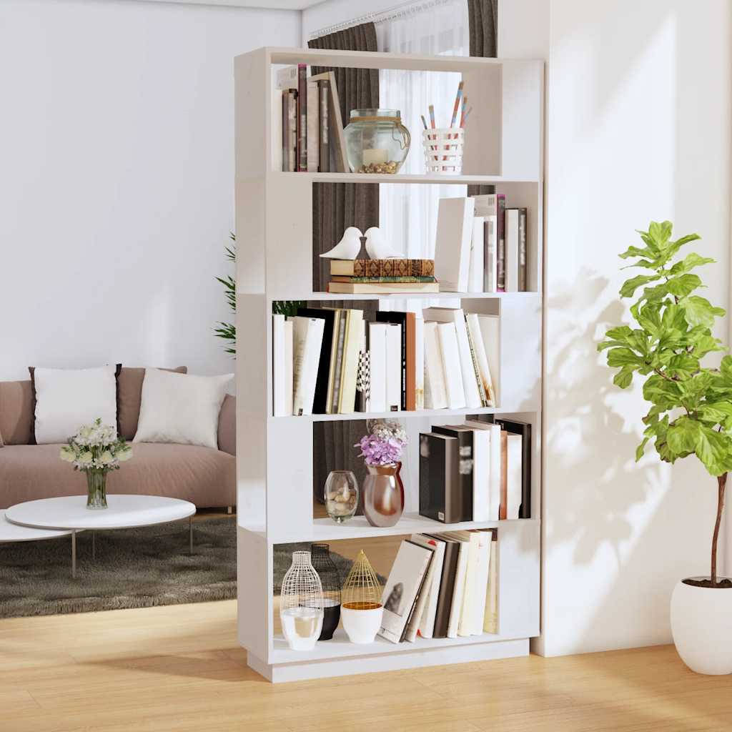 vidaXL Bücherregal/Raumteiler Weiß 80x25x163,5 cm Massivholz Kiefer