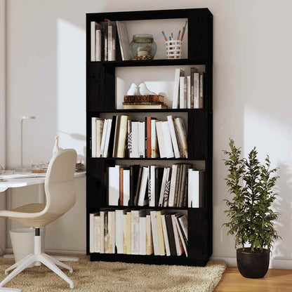 vidaXL Bücherregal/Raumteiler Schwarz 80x25x163,5 cm Massivholz Kiefer