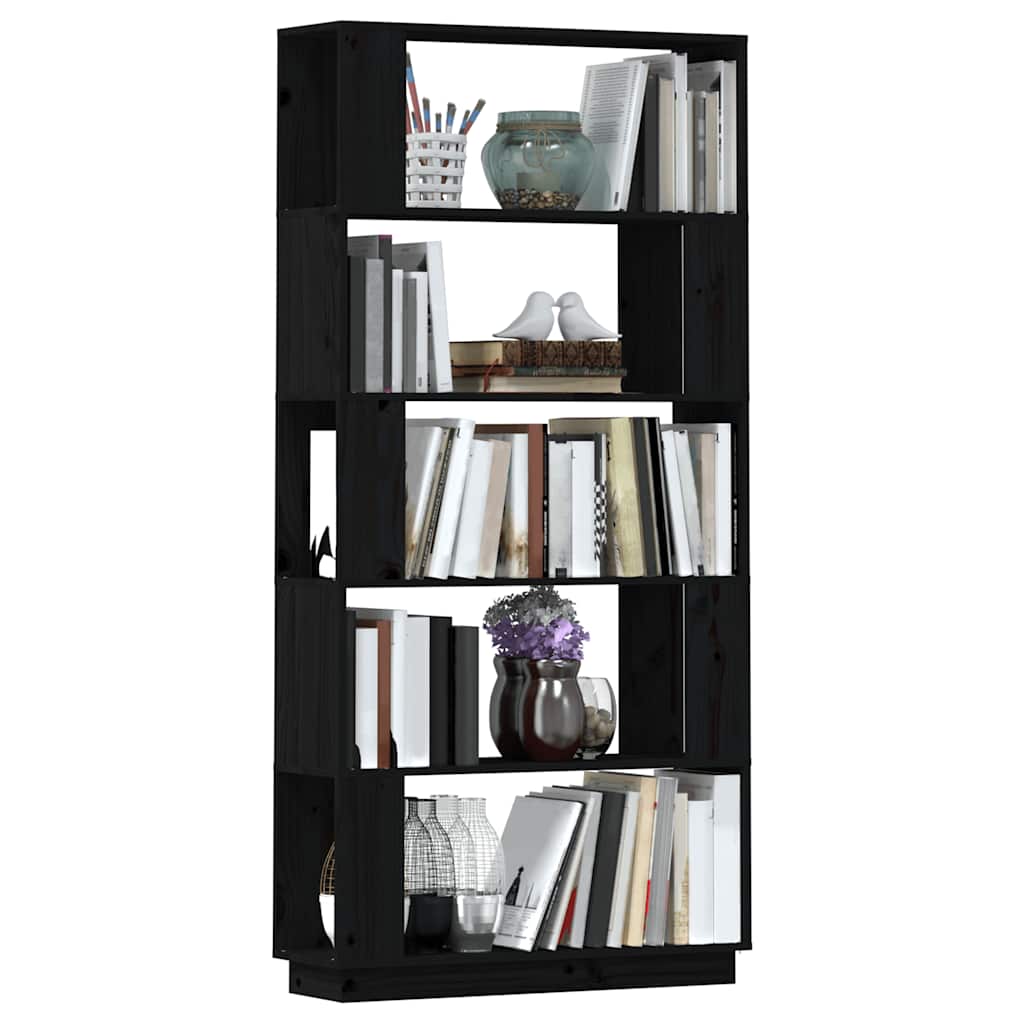 vidaXL Bücherregal/Raumteiler Schwarz 80x25x163,5 cm Massivholz Kiefer