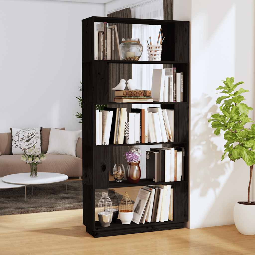 vidaXL Bücherregal/Raumteiler Schwarz 80x25x163,5 cm Massivholz Kiefer