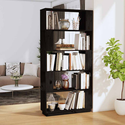 vidaXL Bücherregal/Raumteiler Schwarz 80x25x163,5 cm Massivholz Kiefer