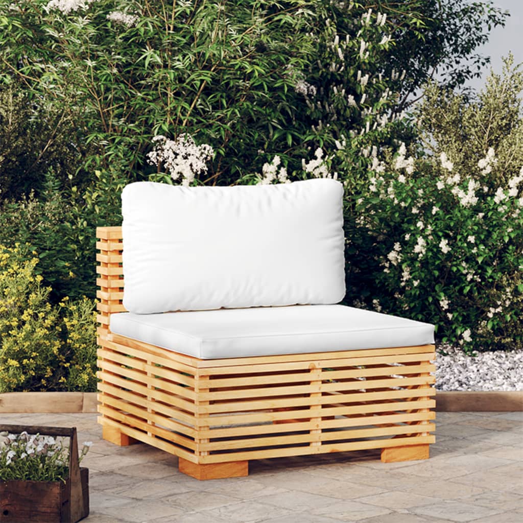vidaXL Canapé central de jardin avec coussins crème en teck massif
