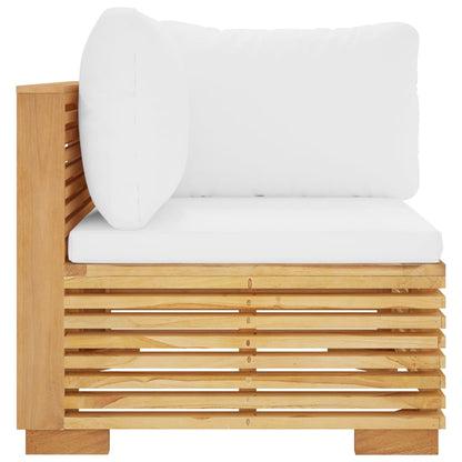 vidaXL Canapé d'angle de jardin avec coussins crème Bois de teck massif