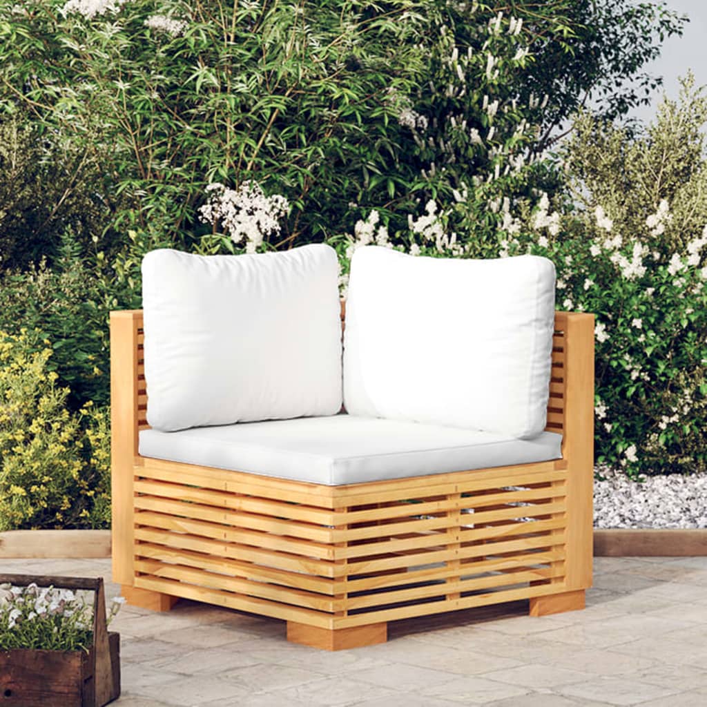 vidaXL Canapé d'angle de jardin avec coussins crème Bois de teck massif