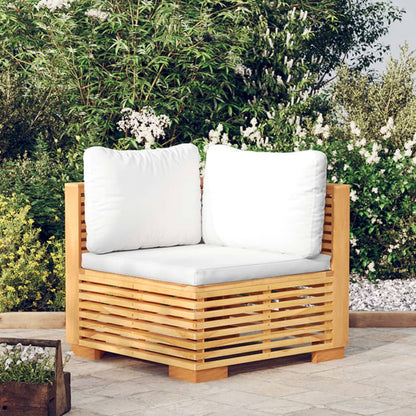 vidaXL Canapé d'angle de jardin avec coussins crème Bois de teck massif