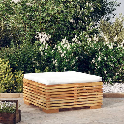 vidaXL Pouf de jardin avec coussin crème en teck massif