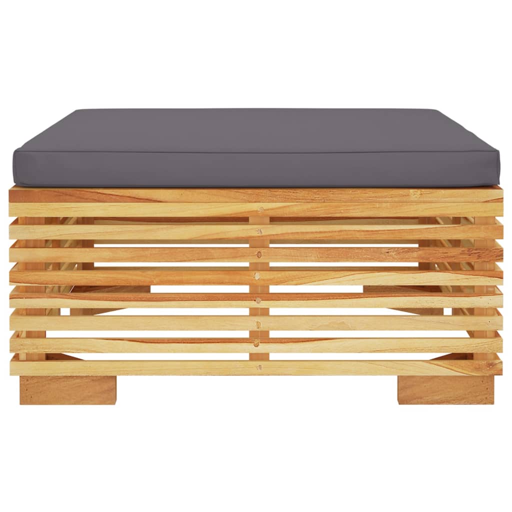 vidaXL Tabouret de jardin avec coussins gris foncé Bois de teck massif