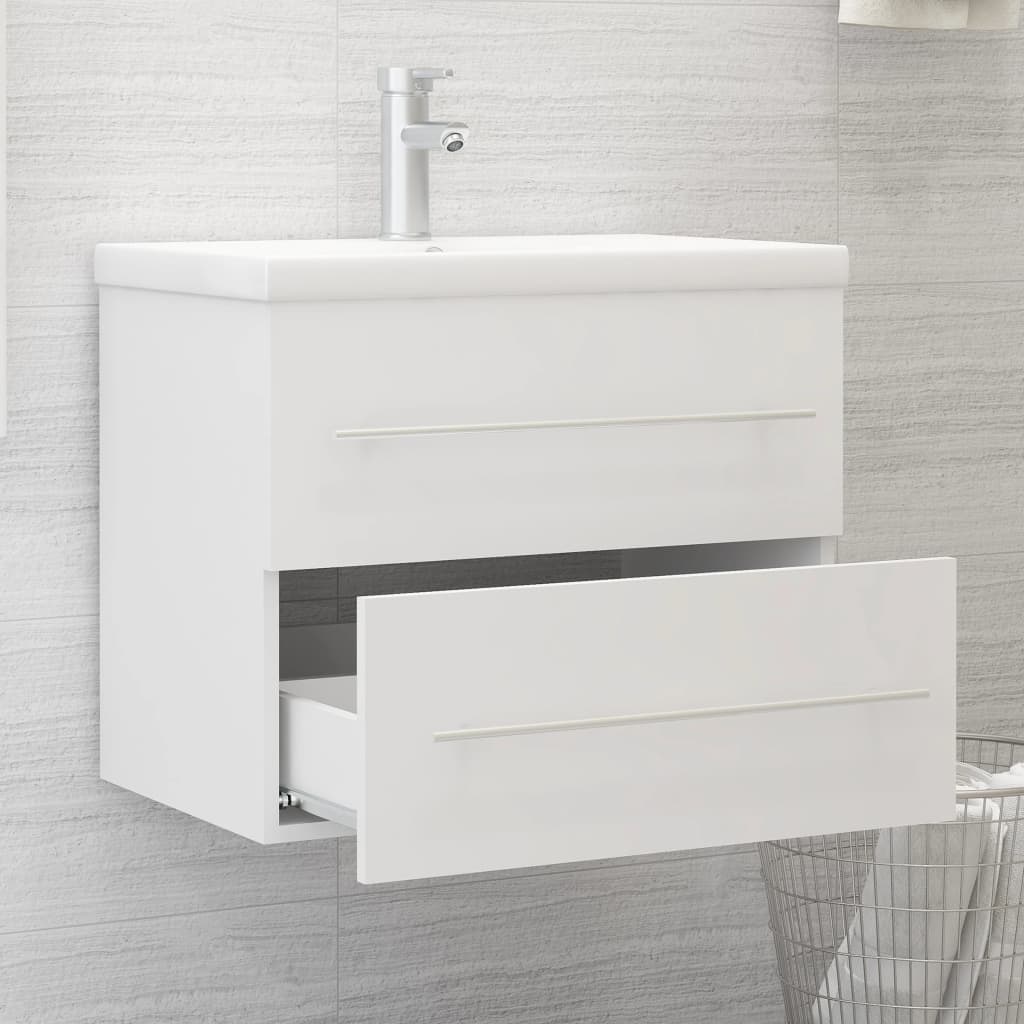 vidaXL Meuble sous-lavabo avec lavabo intégré blanc Bois d'ingénierie