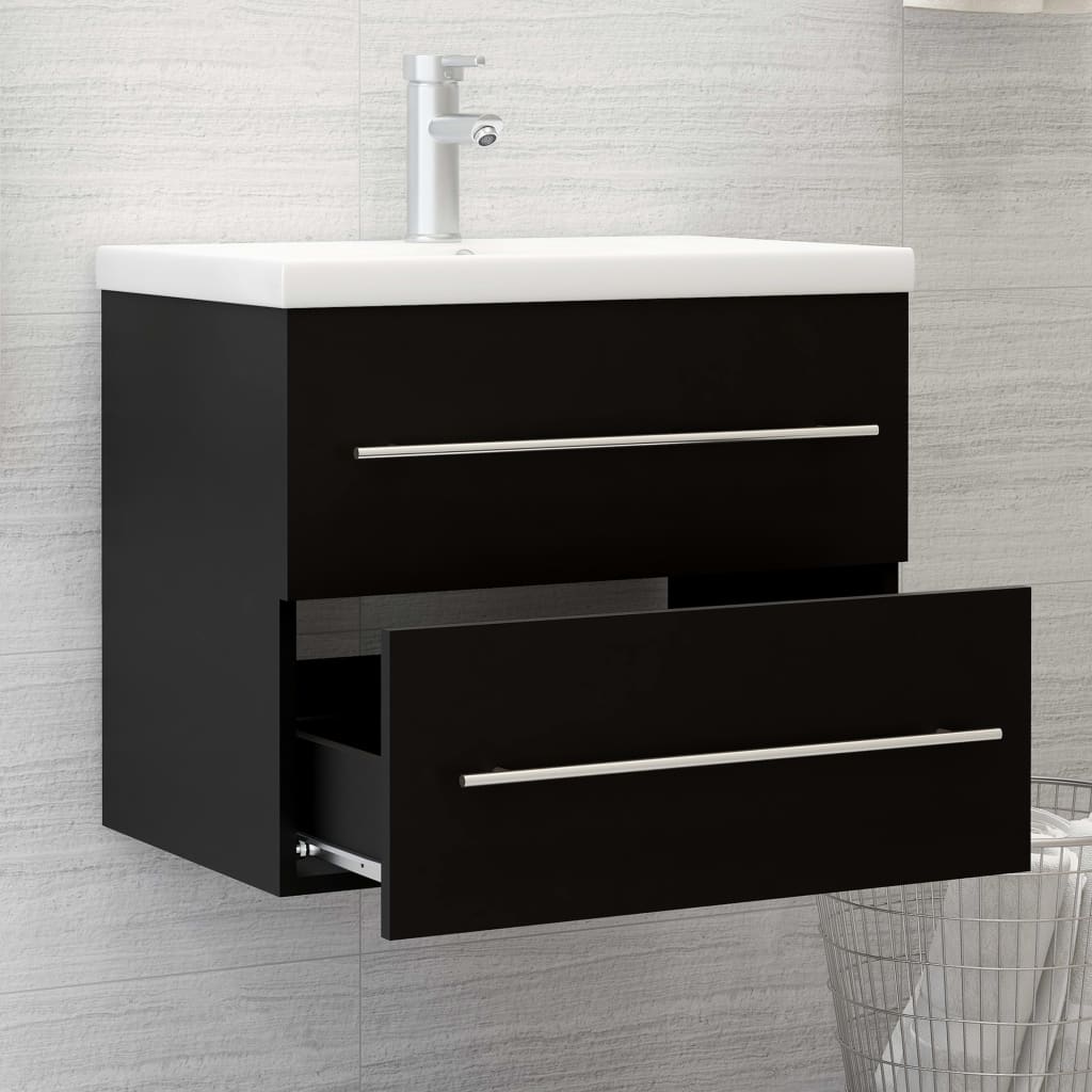 vidaXL Meuble sous-lavabo avec lavabo intégré Noir Bois d'ingénierie