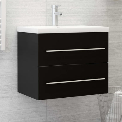 vidaXL Meuble sous-lavabo avec lavabo intégré Noir Bois d'ingénierie