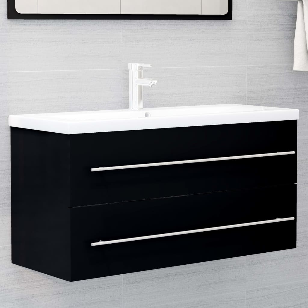 vidaXL Meuble sous-lavabo avec lavabo intégré Noir Bois d'ingénierie